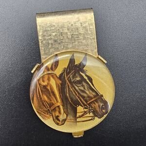 Vintage Equestrian Horse Themed Money Clip Gold Tone Western #3